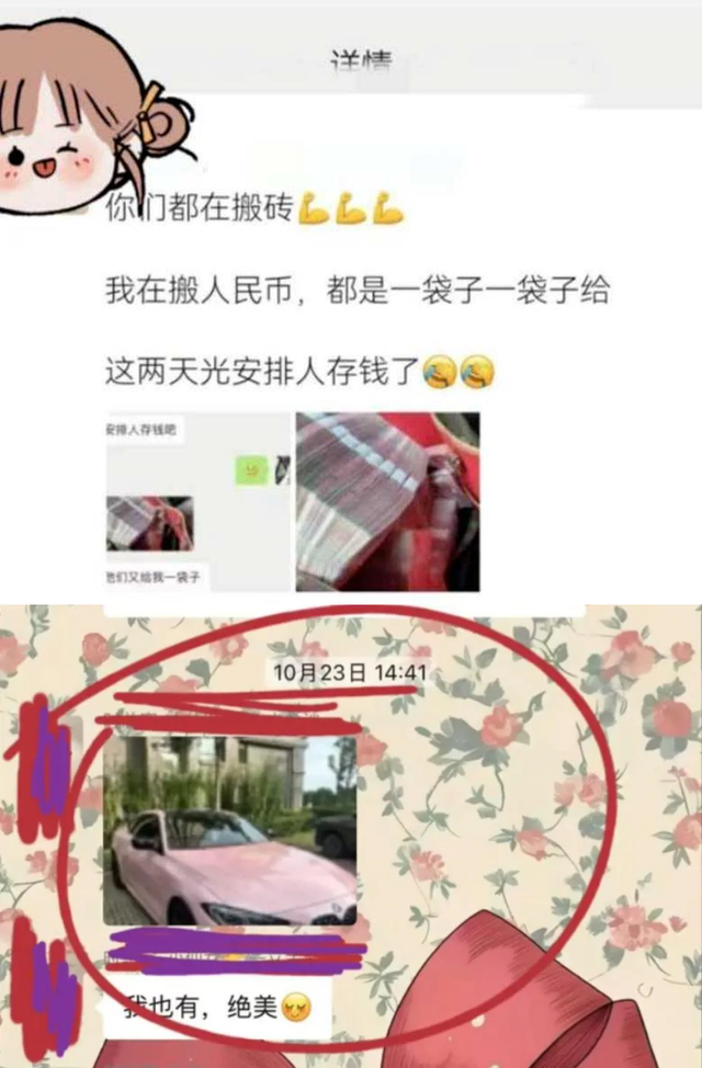 刘某在朋友圈和粉丝群炫富（来源：时女士）