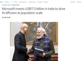 微软史上最大亚洲投资计划：在印豪掷175亿美元 兴建AI数据中心