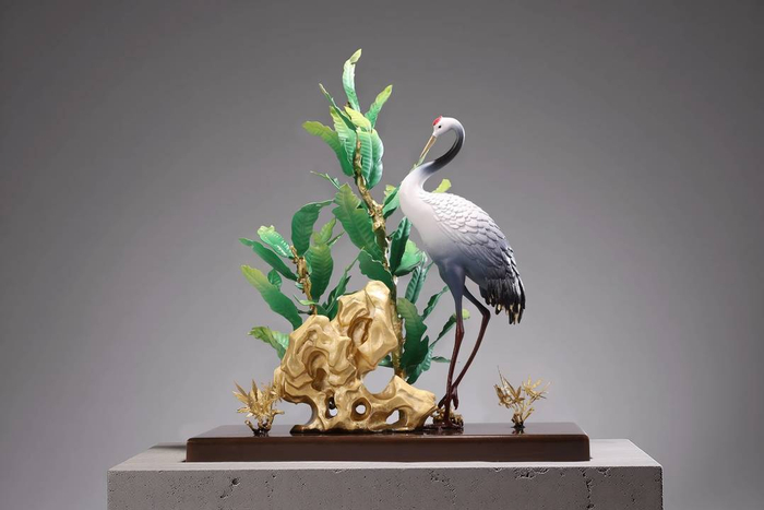 朱军岷作品《蕉石鹤寿》