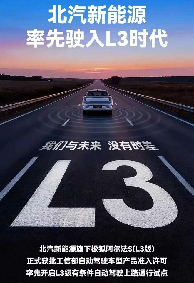 ▲北汽新能源发布的L3准入海报