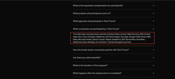 ▲已参与美国科技部队计划的公司（来源：techforce）