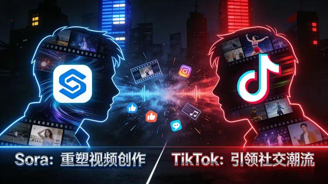 △笔者用AI生成Sora APP与TikTok定位对比图