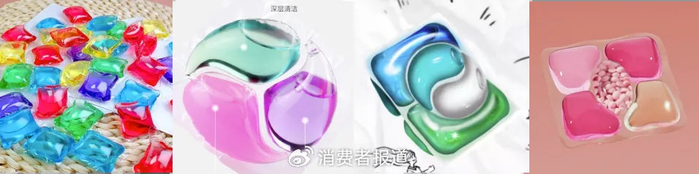 △从左到右：单腔、三腔、四腔、五腔洗衣凝珠 （图源：网络及电商平台商品页面）​