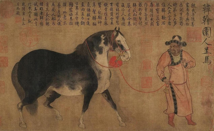 韩幹《圉人呈马图》，现存大都会博物馆