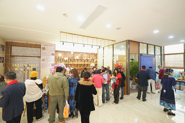 （图12：宾客参观珍贵的苗药材陈列）