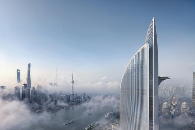 未来“浦西第一高楼”虹口北外滩91街坊项目塔冠效果图。