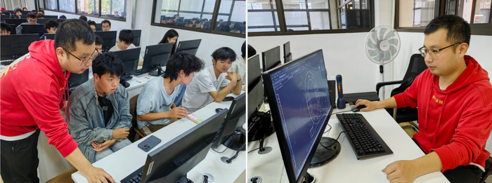 （图为工程图学教研室康宇驰博士在进行中望机械CAD教学）