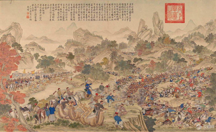 郎世宁等绘铜版画《平定准部回部得胜图》局部。天一阁藏