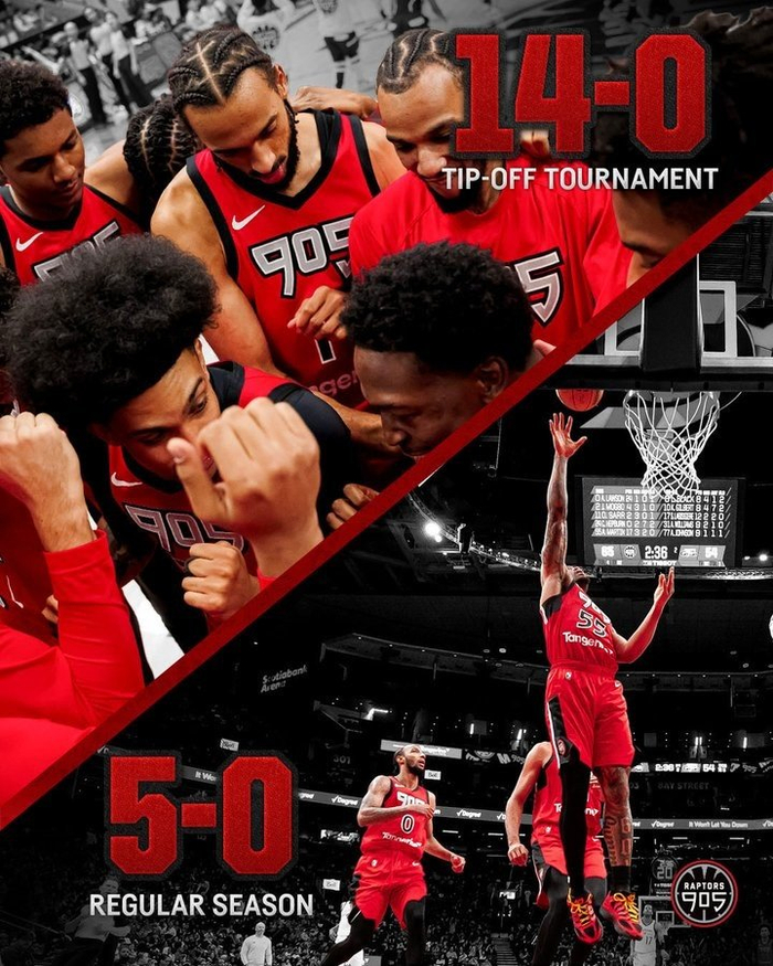 直播吧1月1日讯 发展联盟猛龙905队晒出海报，展示了球队2025年的战绩。