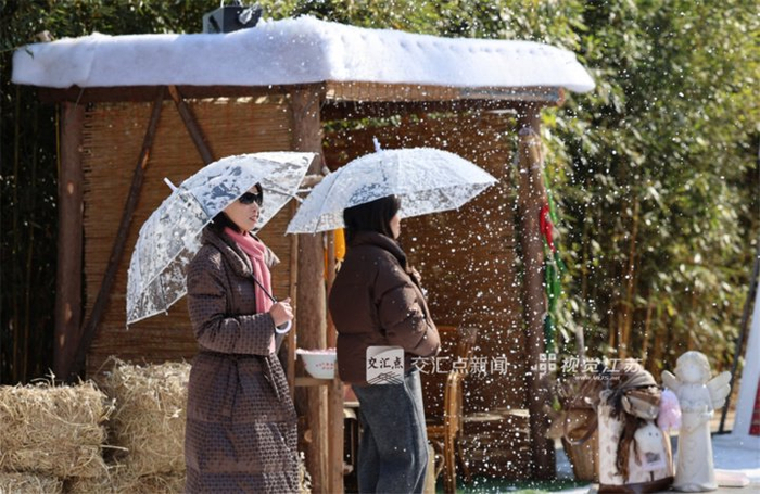 1月2日，游客在扬州市宝应湖国家湿地公园“杉林人造雪乐园”里游玩、赏雪。沈冬兵摄 视觉江苏网供图