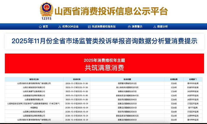 投诉信息公示在首页。