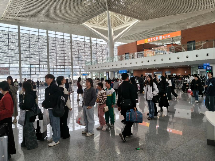 元旦当天等候城际列车排队的人流