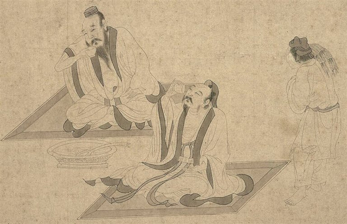 明代《陶潜轶事图》局部“与颜延之饮酒”
