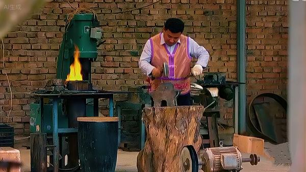 馬尕主麻在鍛打保安腰刀。受訪者供圖