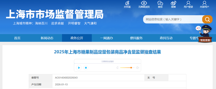 2025年上海市糖果制品定量包装商品净含量监督抽查结果