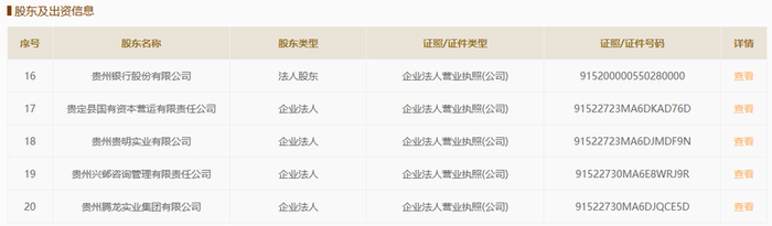龙里国丰村镇银行有超20名股东。国家企业信用信息公示系统截图