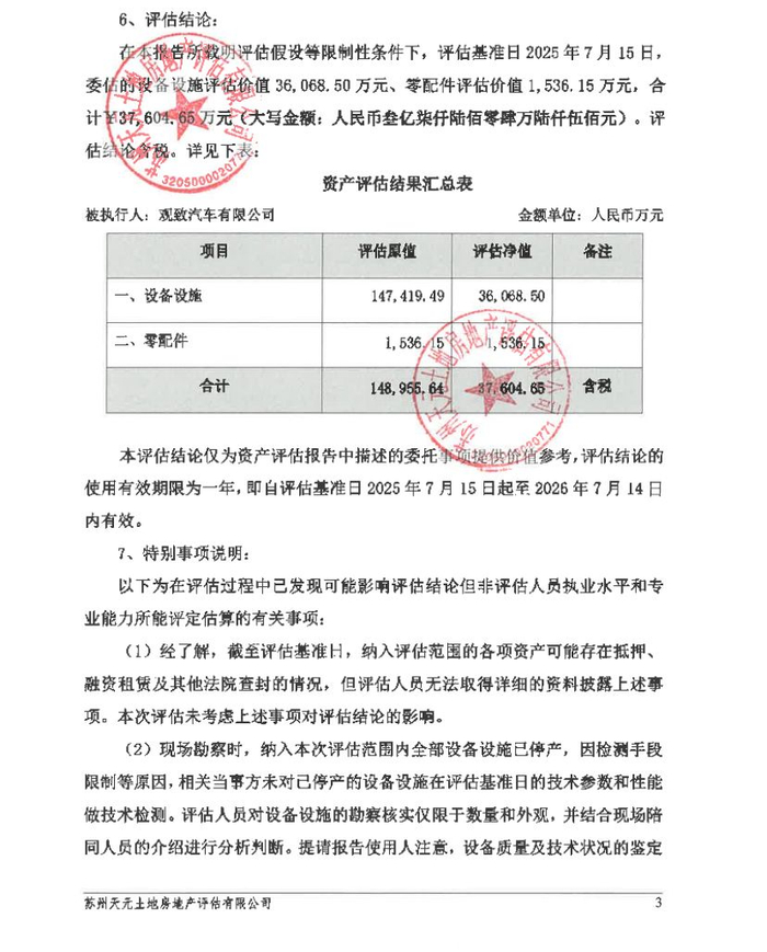 图片来源：苏州天元出具的《设备设施及零配件市场价值资产评估报告》