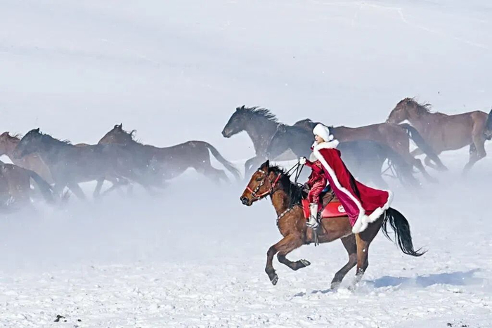 賀嬌龍?jiān)谘┑夭唏R。圖源：網(wǎng)絡(luò)