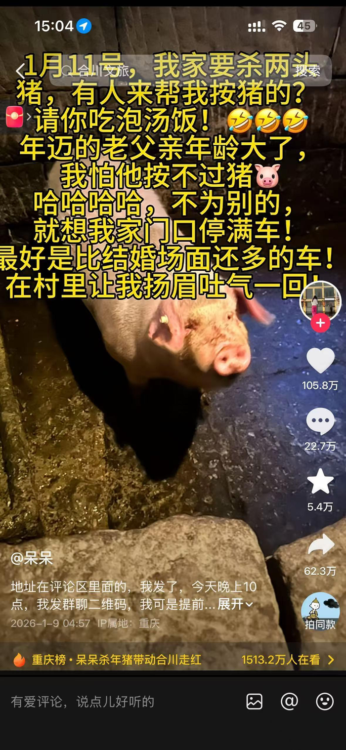 　　1月9日，呆呆邀请网友到家里按猪