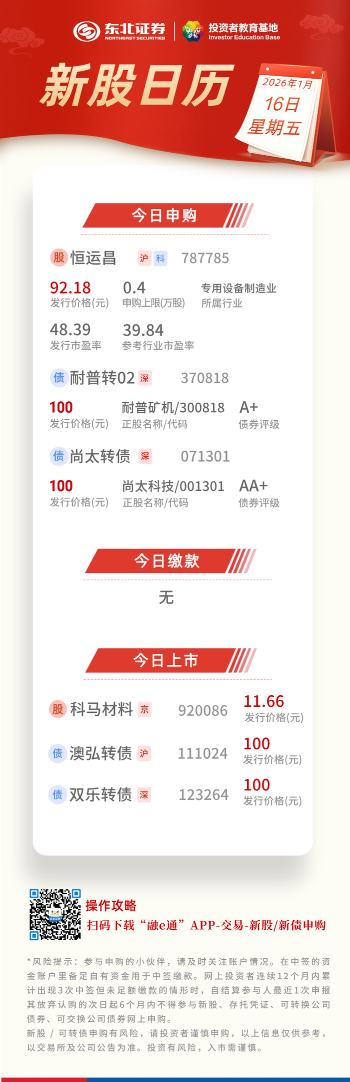 新股日历】1月16日新股日历_财经头条
