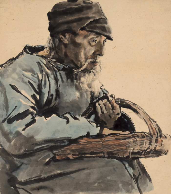 　　蒋兆和 《卖小吃的老人》 水墨设色 纸本 73.3cm×64.5cm 1936年