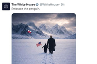 白宫发布特朗普与企鹅走向格陵兰岛AI图片！丹麦国防部称“北极耐力”军演将持续到2026年底