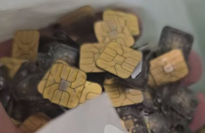 桥搜集的SIM卡等原料 图片来源：短视频截图