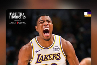 连进两记关键三分！詹姆斯转发八村塁庆祝照：大心脏黑武士