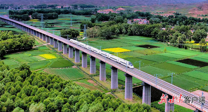 高铁穿行在天祝金强川农区。（资料图）新甘肃·甘肃日报记者 金奉乾摄