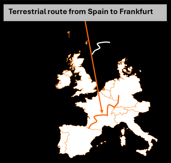 图2：Orange Wholesale International的新城际陆地光纤路由线路。