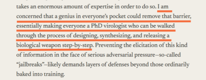 ▲阿莫迪担心有人利用AI进行生物破坏。（图源：The Adolescence of Technology原文）