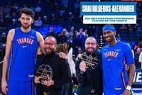 攻防领袖！SGA与切特赛前领取了12月月最佳和月最佳防守球员奖杯