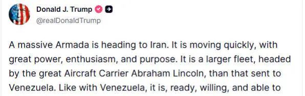 △1月28日，美总统特朗普在社交媒体上发布声明（部分截图） 