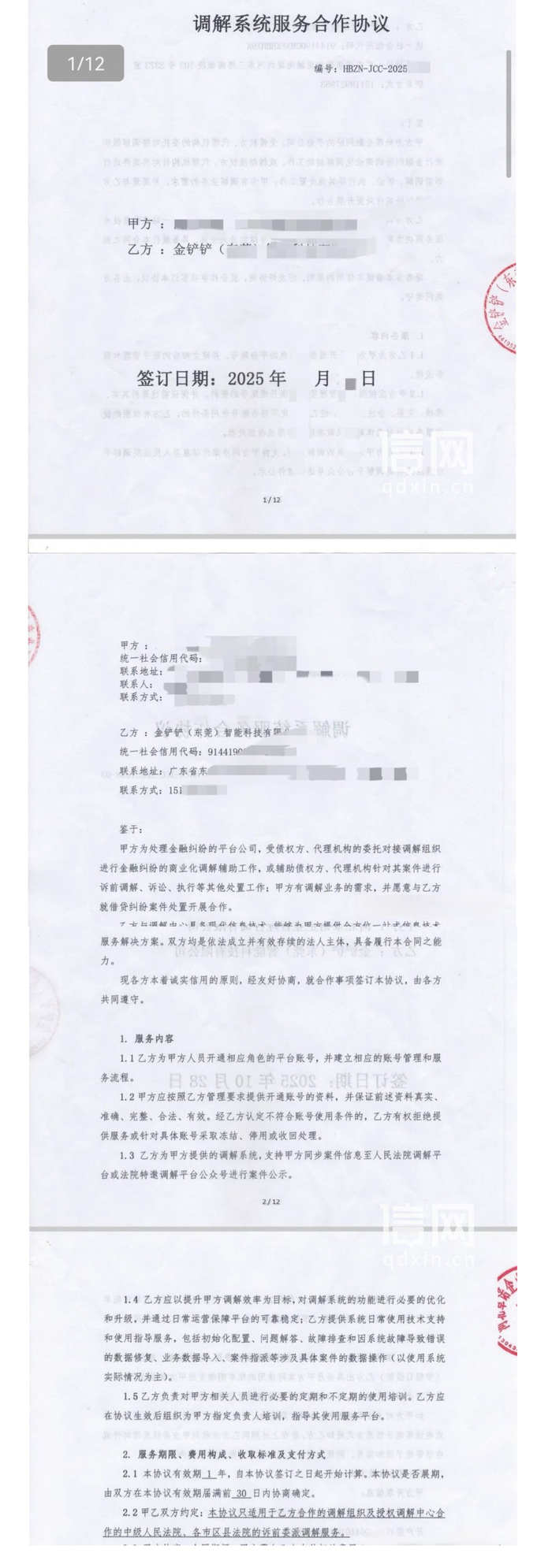 王先生与金铲铲签订的合同部分内容截图。 受访者