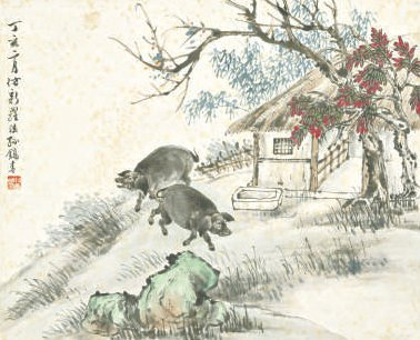 民国时期孙镐青画猪图