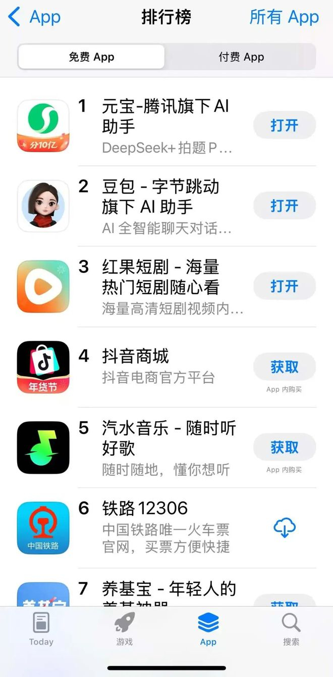 2月1日当天元宝App冲上iOS Store免费榜第一，图源/iOS Store