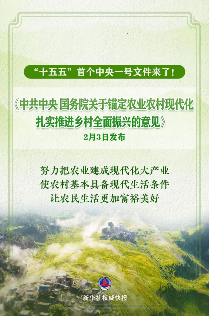 ▲2026年中央一号文件2月3日发布。图/新华社