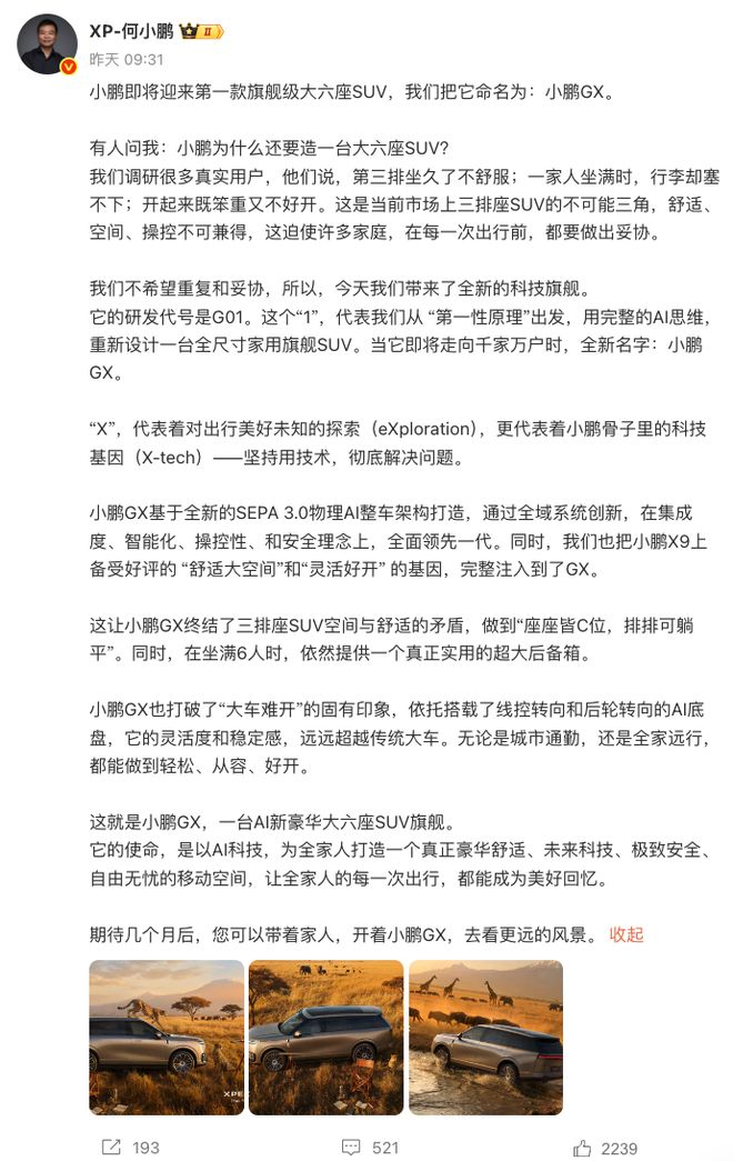 截图：微博@何小鹏