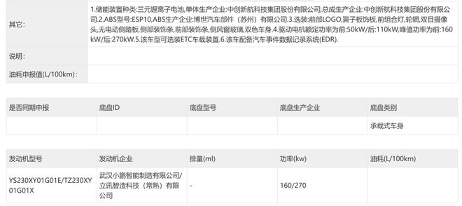 ▲小鹏GX纯电版动力系统信息