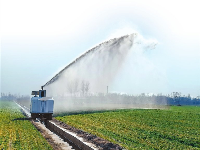 智能灌溉机器人在田间作业。