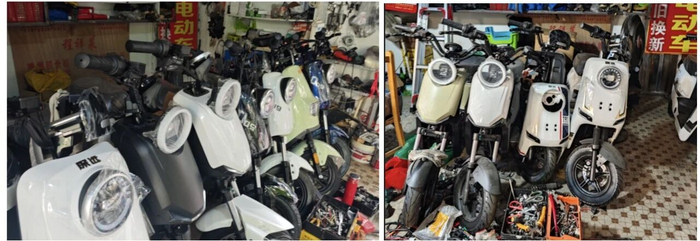 ▲新国标实施前后的某电动车门店， 左图拍摄于2025年9月，右图拍摄于2026年1月
