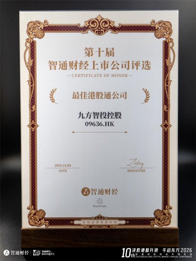 九方智投控股荣获“最佳港股通公司”奖项