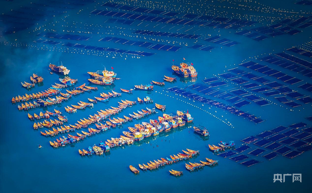 福建现代化“海上牧场”，渔船、渔排相映成趣（央广网发 程庆雄 摄）