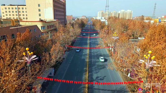 英吉沙县城主干道挂满红灯笼  （央广网发  毕庆琦  摄）