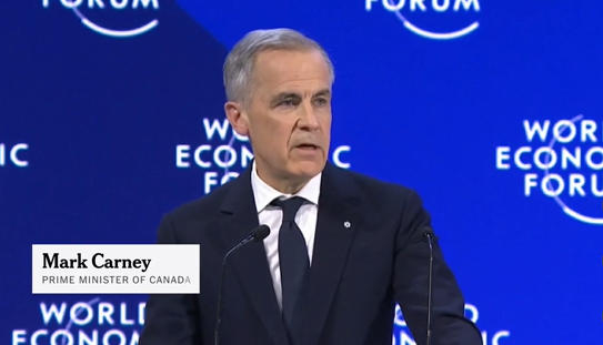 上个月，加拿大总理卡尼在瑞士达沃斯世界经济论坛发表演讲&nbsp;视频截图