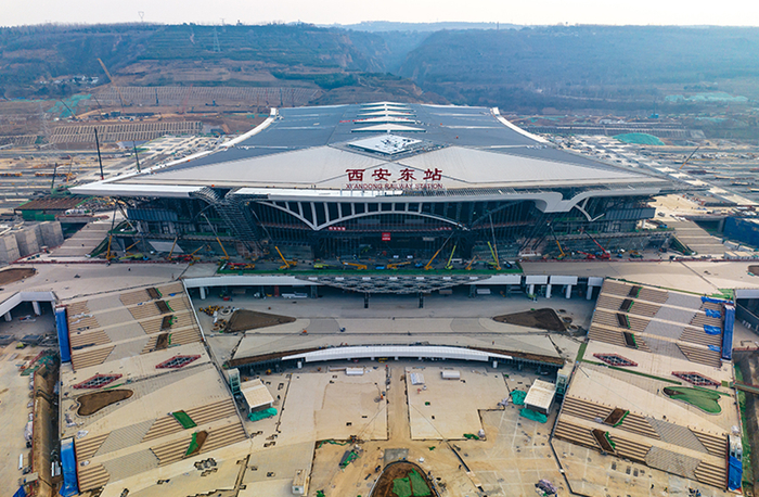 西安东站站牌正式亮相（航拍图）。刘一江摄