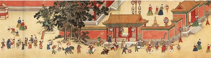 《明宪宗元宵行乐图卷》（局部）。 资料图