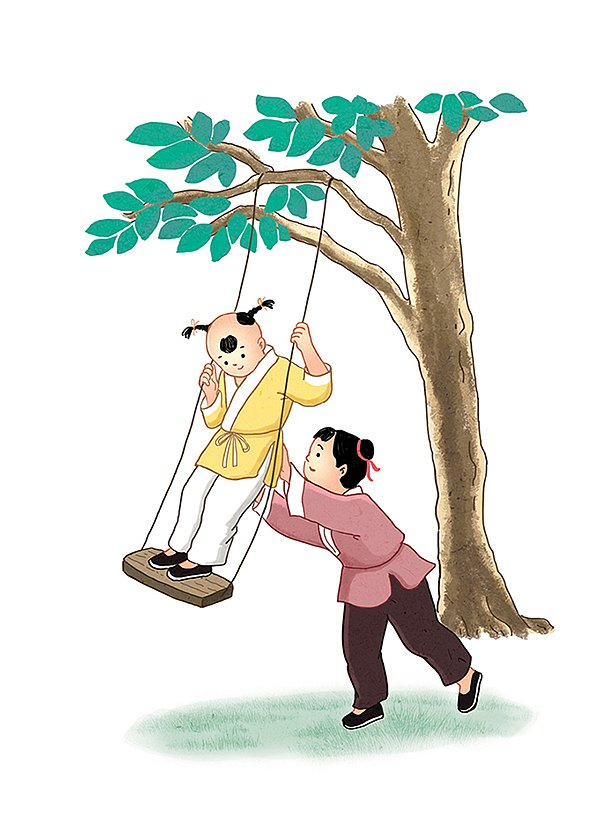 古代海南，正月初六之后，城乡处处可见荡秋千的场景。 跳叫板 绘