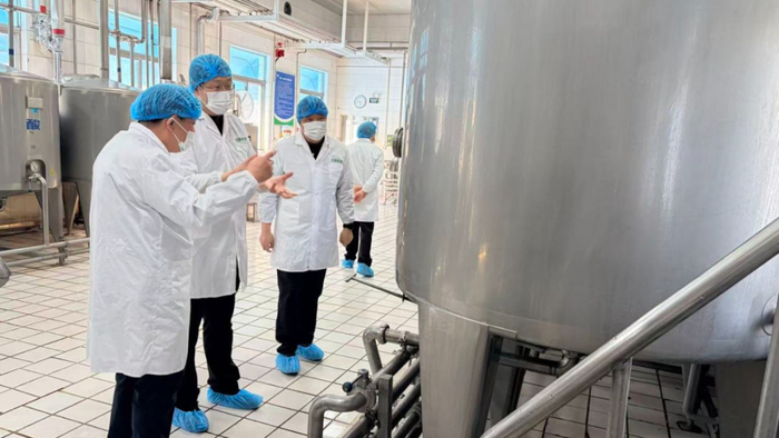 图为2月21日（正月初五）市市场监管局食品生产监管人员检查天资乳业生产安全情况。