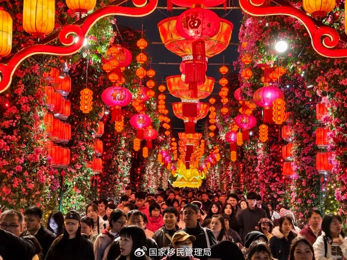 2月17日，游人在广西南宁青秀山风景区新春灯会上观赏花灯。（新华社发 喻湘泉 摄）